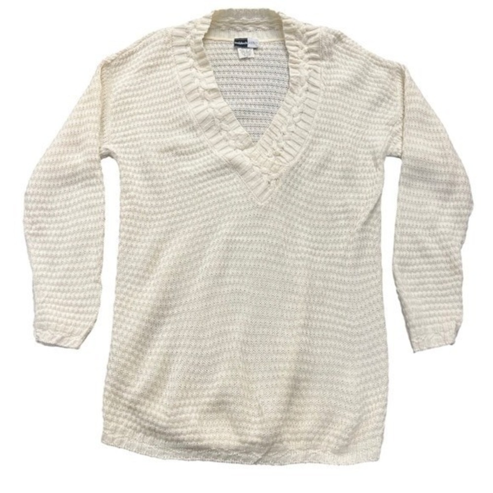 beldochpopper Cream Knit V Neck Long Sleeve Sweater Top Small